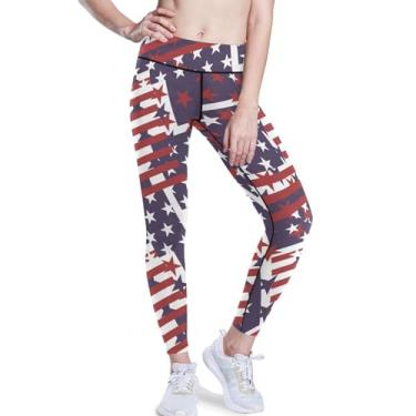 Imagem de KLL Leggings e calças de ioga com estampa de bandeira americana para mulheres leggings de dança levanta bumbum PP, Estampa de bandeira americana, GG