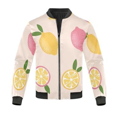 Imagem de KLL Jaqueta bomber leve Juicy Pink and Yellow Lemons masculina masculina grande e alta jaqueta corta-vento jaqueta de concha macia, Limões rosa e amarelos suculentos, GG