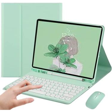 Imagem de Capa de teclado para iPad Mini 6 (iPad Mini 6ª Geração 8,3 polegadas), Teclado para iPad Mini 2021 com Mouse Bonito Chave Redonda Destacável Case com Porta Lápis para Mulheres Femininas, Menta verde