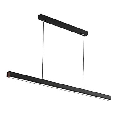 Imagem de Lustre nórdico suspenso de teto moderno linear LED Lustre de alumínio com altura ajustável para mesa de jantar, escritório, bar, cozinha, ilha, corredor (cor: preto (80 cm), tamanho: 6500K)