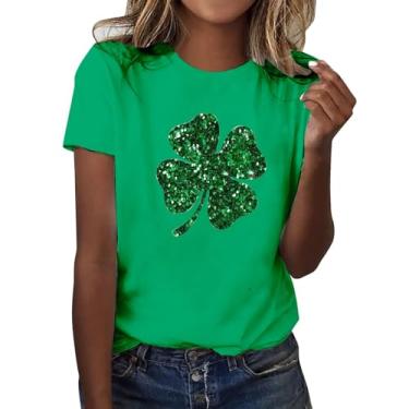 Imagem de Camisetas femininas do Dia de São Patrício Shamrock Dia de São Paddys Lucky Green Clover manga curta tops casuais para mulheres, Verde, 3G