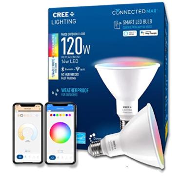 Imagem de Cree Lighting Lâmpada LED inteligente Connected Max Par38 para ambientes externos, sintonizável, branco + mudança de cor, 2,4 GHz, funciona com Alexa e Google Home, sem necessidade de hub, Bluetooth +