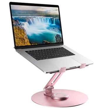 Imagem de Suporte giratório para laptop para mesa, suporte de computador de alumínio de altura ajustável com base giratória 360, suporte ergonômico dobrável, suporte portátil para laptop compatível com MacBook, todos os laptops de 10 a 17 polegadas, rosa
