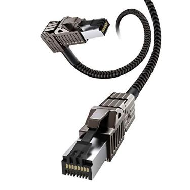 Imagem de Cabo Ethernet CAT8, cabo de rede LAN Hagibis 360° com liga de zinco RJ45, trançado 24AWG 40Gbps 2000Mhz Patch Cord de alta velocidade para jogos, PS4, Xbox, modem, roteador, PC, laptop