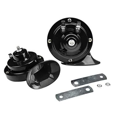 Imagem de 2 peças 300DB buzinas de trem super altas, kit de substituição de buzinas duplas de ar à prova d'água 12 V, acessórios automotivos buzina elétrica de caracol 12 V, kit universal para carro, motocicleta, caminhão, bicicleta, barco (preto)