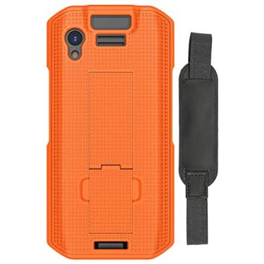 Imagem de Combo de capa + alça de mão para scanner de computador móvel Zebra TC21 TC26, capa protetora fina texturizada Nakedcellphone com suporte - laranja brilhante