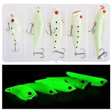 Imagem de Iscas rígidas de pesca com brilho OROOTL, 5 peças de iscas de piercing de piercing de pivô de cano curto noturno ViB iscas artificiais luminosas com ganchos agudos para pesca no mar