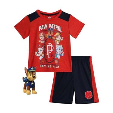 Imagem de Nickelodeon Conjunto de shorts da Patrulha Canina para meninos - 2 peças de camiseta e shorts (bebê/menino), Cationic Fiery Red/Navy, 6