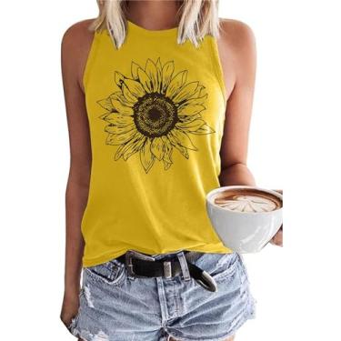 Imagem de Camiseta regata feminina floral casual verão manga cavada sem mangas flores silvestres estampa floral, A - amarelo, M