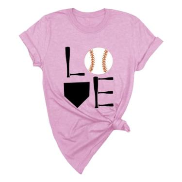 Imagem de Duobla Camiseta feminina de beisebol estampada moderna verão casual tops soltos manga curta camiseta básica bonita 2024 moda, rosa, XXG
