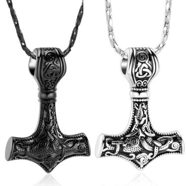 Imagem de AIWENXI Mjolnir Thors Martelo Cremação Urna Colares para Cinzas para Homens Mulheres Nó Celta Nó Nórdico Viking Memorial Humano/Pet Ash Pingentes Colares para Cinzas Medalhão Lembranças Joias,