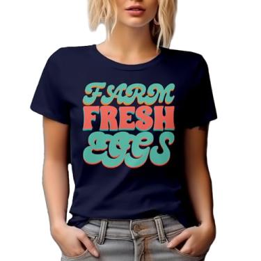 Imagem de Novidade Camiseta Farm Fresh Eggs Retro Home Gift Idea para amantes de comida, Azul marinho, P