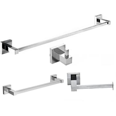 Imagem de 4 Acessórios Banheiro Kit Cabide Papeleira Toalheiros Metal