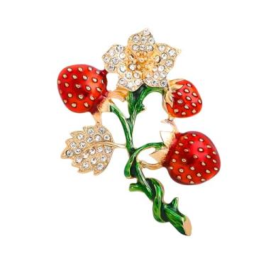 Imagem de WCRAZYE Broche de morango vermelho para mulheres, meninas, broches de frutas esmaltados, emblemas para roupas, mochilas, bolsa, broches modernos, planta, lapela, alfinete, acessórios, joias, presente,