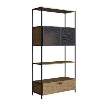 Imagem de Estante Industrial York Artesano 90 cm (largura) em Mdp Vermont Duas Portas Aço Preto