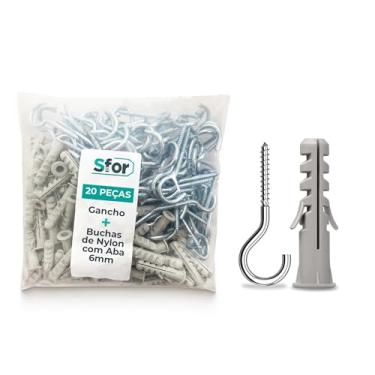 Imagem de Sfor - Bucha Nylon com Aba 6mm com Gancho 6-20 Peças