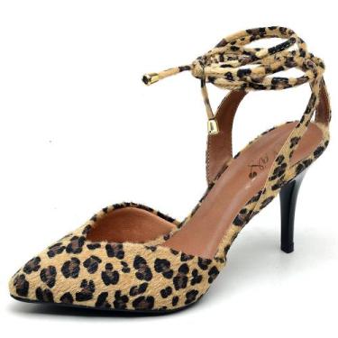 Imagem de Scarpin Feminino Animal Print Liso Amarração Salto Médio - Ellas Onlin