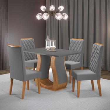 Imagem de Mesa de Jantar 4 Lugares Los Angeles Marrom/Cinza/Veludo Cinza - Viero Móveis