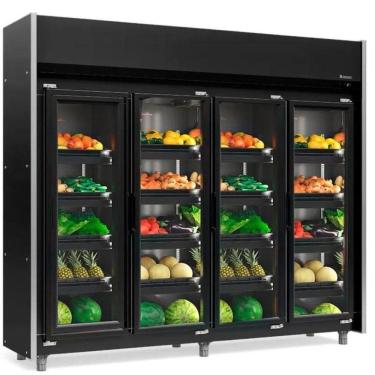 Imagem de Expositor Vertical Hortifruti 3 Portas De Vidro Geas4plb Gelopar All Black 220v