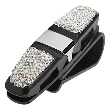 Imagem de Porta-óculos Vomeko para viseira solar de carro, suporte para óculos de sol Bling para viseira solar de carro, suporte para cabide de óculos com strass de cristal, com clipe para (White)