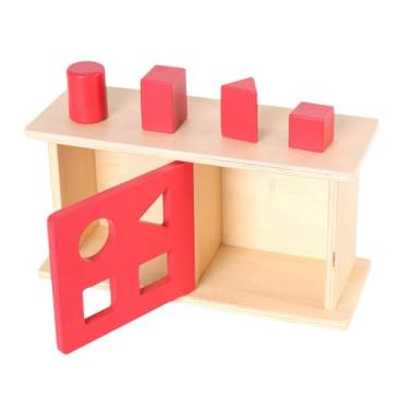 Imagem de Esquirla Caixa de correspondência de madeira, caixa de correspondência de formas, pensamento lógico motor fino, caixa de objetos permanente, classificação de, Tampa Deslizante Vermelha