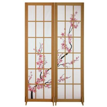 Imagem de Biombo Divisoria MDF Oriental Japonês Divisor Ambiente Cerejeira Reto (2 Folhas)