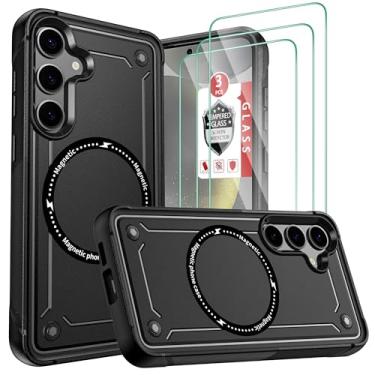 Imagem de Capa para Galaxy S24, Galaxy S24 com [3 películas de vidro temperado], compatível com bobina magnética de grau militar, antiimpressões digitais, capa de policarbonato rígido fosco TPU slim fit para