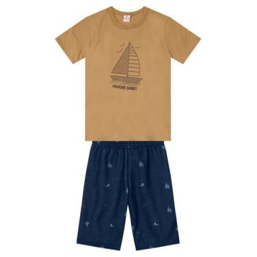 Imagem de Conjunto infantil menino com camiseta e bermuda Brandili, 14, Marrom