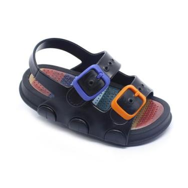 Imagem de Sandália Infantil Plugt Menino Play Listras Preto Laranja, 19/20