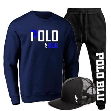 Imagem de Conjunto Moletom Casual Masculino Sem Capuz + Boné Dia a Dia - Polo Bl