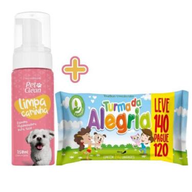 Imagem de Kit Pet Limpo com 1 Limpa Carinha Pet Clean 150ml + 1 Lenço Umedecido 