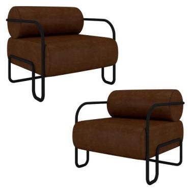 Imagem de Poltrona Decorativa Industrial Kit 2 Kira K04 Sintético Marrom Escuro 