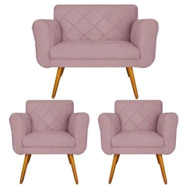 Imagem de Jogo Namoradeira e 2 Poltrona Decorativa Para Recepção Isabella Suede 