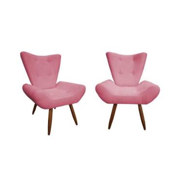 Imagem de Kit 2 Poltronas Decorativa Emilia Suede Rosê Pés Madeira Ms Decor - Ma