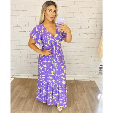 Imagem de Vestido Feminino Longo Feminino Lilas Com Decote - TCHUCA MODAS, Lilás