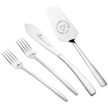 Imagem de Conjunto de facas e servidor de bolo Gitfs para casamento, presentes de chá de panela, garfos e corte de bolo para servir de bolo de casamento e conjunto de facas para presentes de noivado