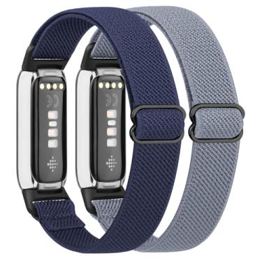 Imagem de Pacote com 2 pulseiras elásticas ajustáveis para Fitbit Luxe, pulseira de substituição de nylon macio e elástico para Fitbit Luxe/Luxe, edição especial, monitor fitness feminino e masculino (azul