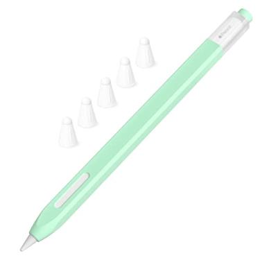 Imagem de JOOSKO Estojo de silicone clássico compatível com Apple Pencil 2ª geração, [com 5 capas de ponta de silicone de fibra de tecido], antiderrapante, suporta carregamento magnético sem fio (menta)