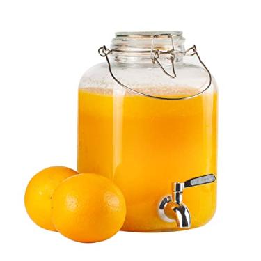 Imagem de PUSCRIENO Distribuidor de Bebidas de Vidro para Festas, Dispensador de Bebidas de Vidro de 1 Galão com Torneira e Alça, Dispensador de Água de Vidro, Dispensadores de Suco para Geladeira, Dispensador