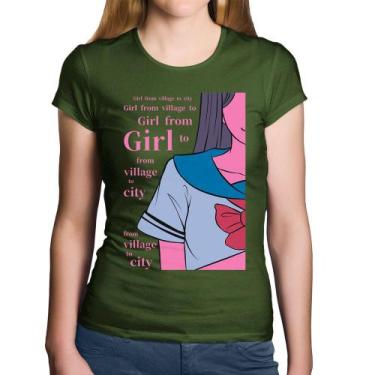 Imagem de Baby Look Algodão Girl From Village To City - Foca na Moda, Musgo, G