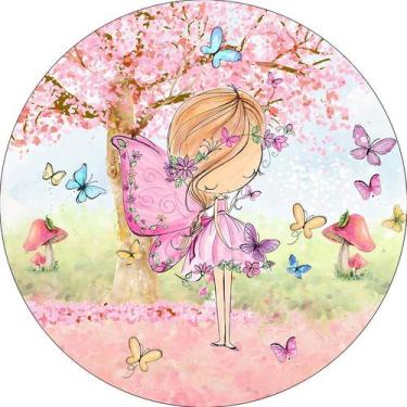 Imagem de Painel De Festa Redondo 1,50x1,50 - Fada Cute Borboletas 003 - Via Cor
