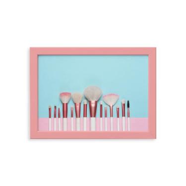 Imagem de Quadro Pincéis de Maquiagem Moldura Rosa 22x32cm - Quartinhos