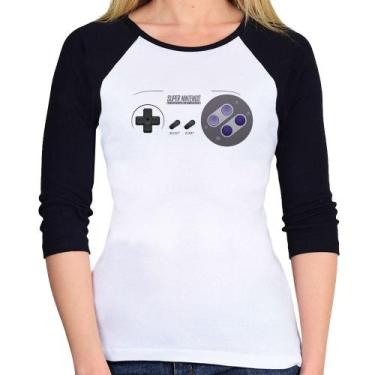 Imagem de Baby Look Raglan Super Nintendo SNES Gamepad Manga 3/4 - Foca na Moda,