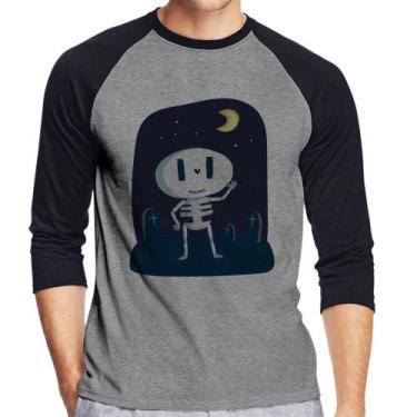 Imagem de Camiseta Raglan Esqueleto Manga 3/4 - Foca na Moda, Cinza, Preto, G