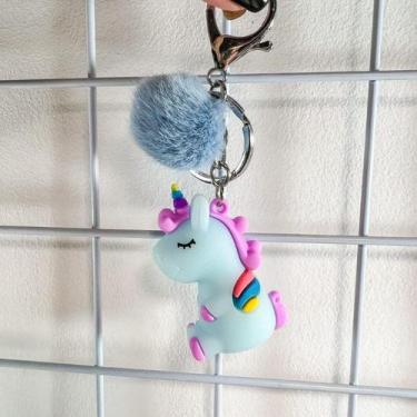 Imagem de Chaveiro fofo Unicórnio com Pompom e Mosquetão - Foforiku, Azul