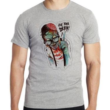 Imagem de Camiseta Zombie use Cérebro Blusa criança infantil juvenil adulto cami