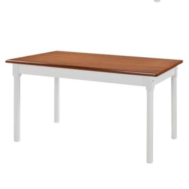 Imagem de Mesa Retangular 6 Lugares em Madeira  Maciça Mv Outlet, Branco e Mel