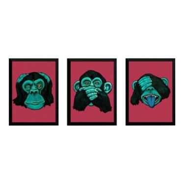 Imagem de Kit 3 Quadros Macacos Sábios Arte Provérbio Japonês - Fanarte