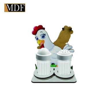 Imagem de Porta Guardanapo com Saleiro e Paliteiro Galinha Laser Mdf Madeira Ade