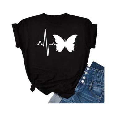 Imagem de Camiseta Feminina com Estampa de Borboleta - Manga Curta e Gola Redond
